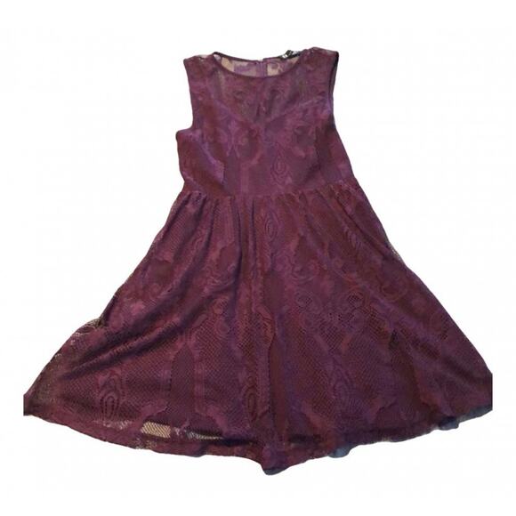 EXPRESS Sheer Back Deep Purple Plum A-Line Lace Mini Tank Top Lined Dress S - Picture 10 of 10